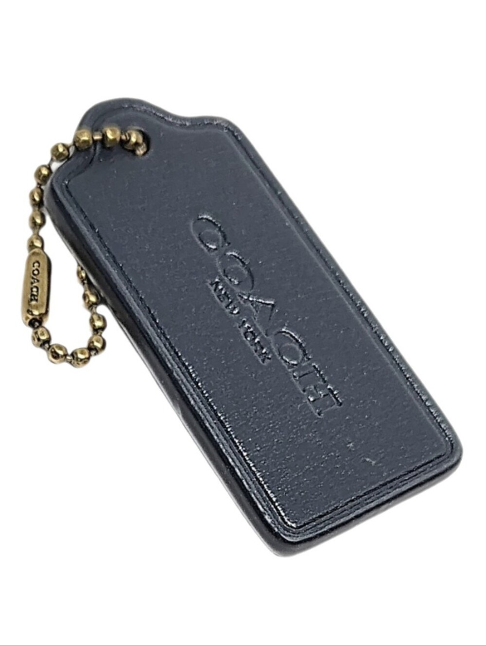 🔘 2.25" Coach Dark Azure Gray Smooth Leather Hangtag Bag Fob Keychain Charm